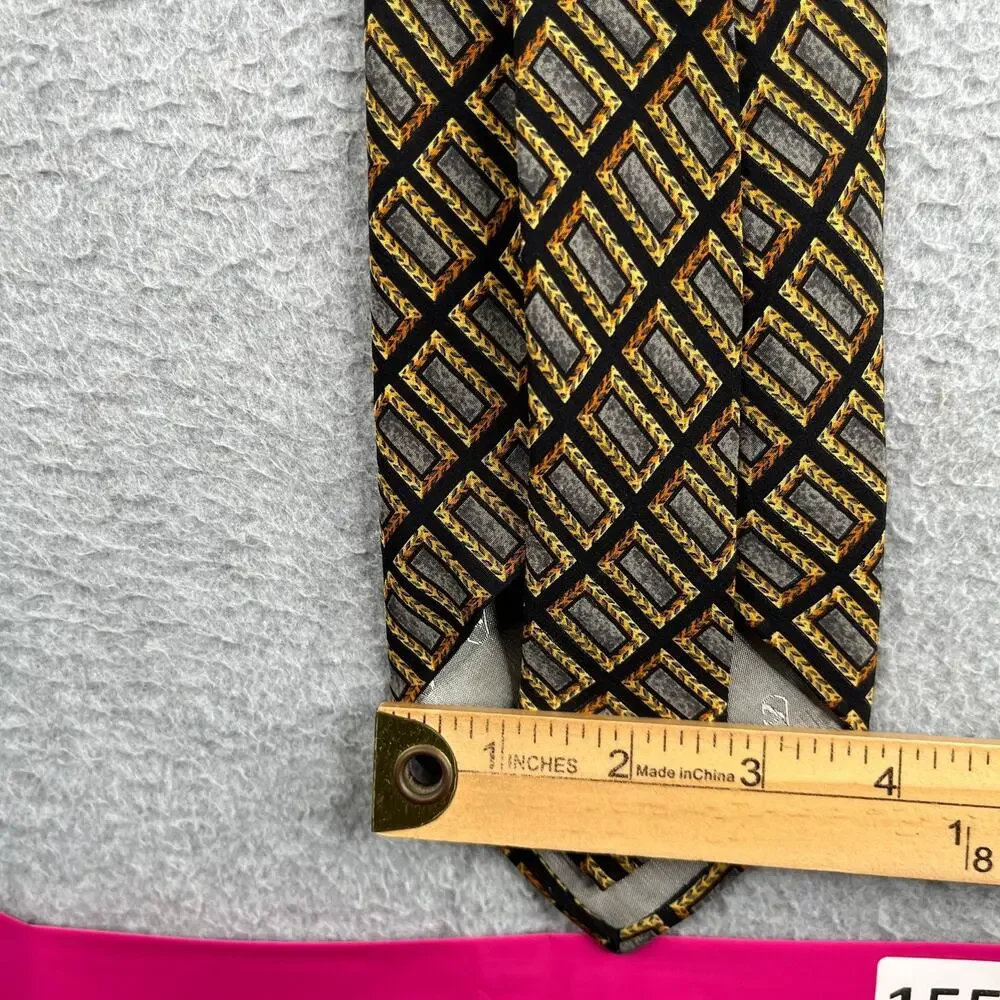 Valentino Cravatte Silk Necktie Made In Italy Black Gold Geometric Tie
